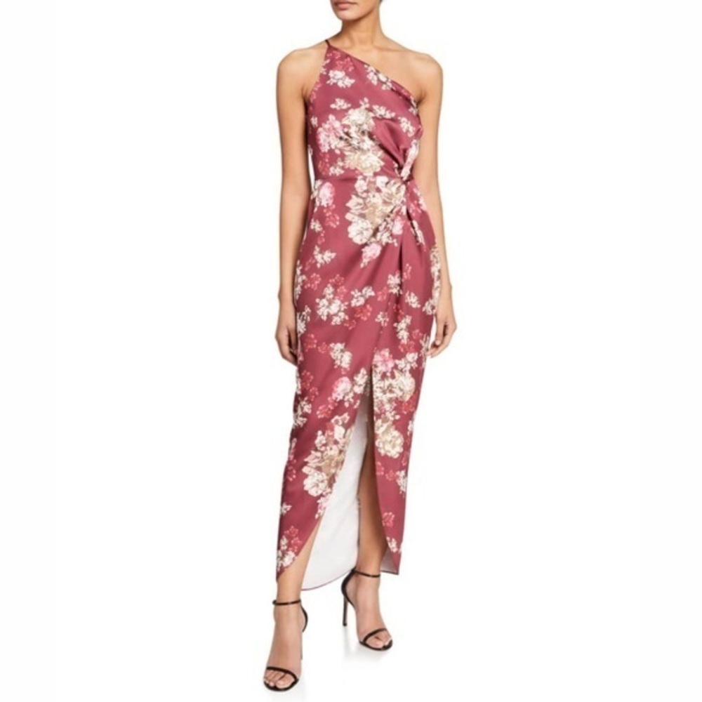 WAYF The Lainey Floral One-Shoulder Twist-Front Dress